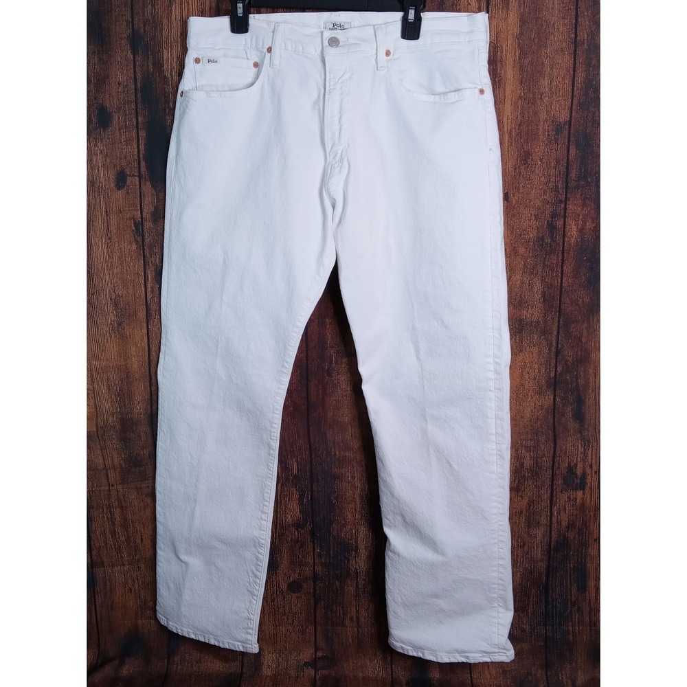 Polo Ralph Lauren Mens White Jeans Classic Fit Straight Leg Stretch 36x32